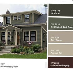 the exterior of a house painted in gray and brown, with different colors to choose from