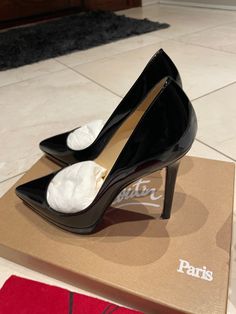 Louboutin - Pigalle Plato 120mm Patent Calf Black, Size: 35.5 for sale in Toronto. Almost new, no wear and tear, in their original box with original invoice from Holt Renfrew, Yorkdale in 2018. Worn less than 5 times. Contact me for availability. Thanks, ILIR Toronto, ON Canada Designer Black Heels For Wedding, Louboutin Pigalle, Womens Pumps, Holt Renfrew, Louboutin Shoes, Womens Heels, Wear And Tear, Kitten Heels, Toronto