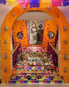 a decorated stage with lots of decorations on it