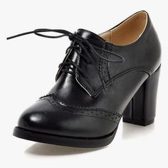 Pu Leather Size 8 Brand New Brogue Shoes Women, Oxford Shoes Heels, Walking In Heels, High Heel Stiefel, Shoes Chunky, Basic Heels, Black Block Heels, Leather Brogues, Oxford Heels