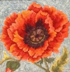 Poppy-A La O'Keefe, rug hooked by Vivily Powers Fish Rugs, Rug Hooking Designs, Honey Bee Hives, Monks Cloth, Primitive Rugs, Latch Hook Rugs, Rug Hooking Patterns, Hand Hooked Rugs, O Keefe