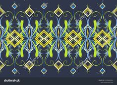 an abstract design with blue, yellow and green colors on a dark background stock photo