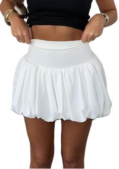 PRICES MAY VARY. ♥Material: Women nylon bubble mini skirt made by polyester blend fabric. Soft, breathable, lightweight, skin friendly, stretchy, comfy to wear, puffy bubble skirt for women, bubble skirts for teen girls, Y2k mini skirt. ♥Features: Elastic waistband, high waist bubble skirt, ruffle hem, above knee length, flared mini skirts, pleated balloon skirts. A line short skirts, sexy mini skirt for women, bubble puffy outline make it adorable and sweet cute. ♥Style: Nylon balloon skirt for Outfits With Ruffle Skirt, White Bubble Skirt, Short Skirts Outfits For Summer, Puffy Skirt Outfit, White Puffy Skirt, Bubble Skirts, Layered Skirts, Skirts Y2k, Puffy Design