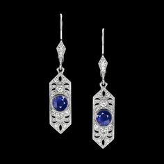 VINTAGE STYLE SAPPHIRE DIAMOND DROP EARRINGS ART DECO DANGLE BLUE WHITE GOLD Luxury Diamond Filigree Earrings, Blue Diamond-accented Evening Earrings, Fine Jewelry Diamond Filigree Earrings, Fine Jewelry Diamond Earrings With Filigree, Blue Diamond Drop Earrings For Formal Occasions, Blue Diamond Earrings For Anniversary, Luxury Sapphire Dangle Earrings, Luxury Filigree Diamond Earrings For Formal Events, Luxury Blue Diamond Earrings With Accents