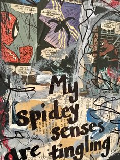 a painting with words written on it that says, my spider - sense are ingling