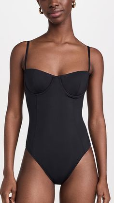 ANINE BING Kyler One Piece | Shopbop Elegant Push-up Swimwear With Built-in Bra, Underwire Swimwear With Built-in Bra, Fitted Nylon Push-up Swimwear, Padded Fitted Strapless Swimwear, Strapless Padded Fitted Swimwear, Fitted Padded Strapless Swimwear, Summer Nylon Padded Bra, Fitted Nylon Bra For Summer, Chic Fitted Bra With Spaghetti Straps