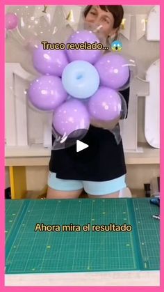 a woman holding balloons in front of her face with the caption, how to make balloon bouquets