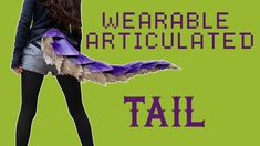 a woman in tights with a bird on her back and words that read wearable articulated tail