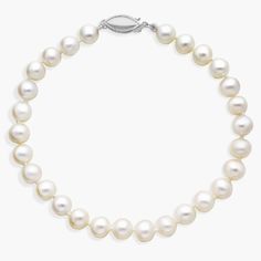 Classically luminous, this Freshwater cultured pearl bracelet features nearly-round white pearls strung on a hand-knotted 8" silk blend cord. A polished 14k white gold safety clasp secures the look. Cultured Pearl Bracelet, Blue Nile, The Pearl, Pearl Bracelet, Pearl White, Fresh Water, Hand Knotted, Jewelry Bracelets, White Gold