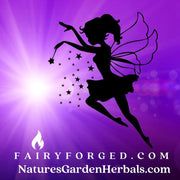 the silhouette of a fairy with stars on her body and arms, is shown against a purple background