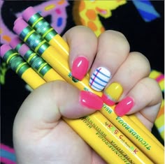 Teacher Nails Designs, Teacher Nail Art, August Nails