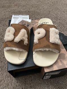 VERY RARE Bape x Ugg Xavier Fur Logo Sandals/Slides  | eBay Leather Slides For Streetwear, Leather Slide Sandals For Streetwear, Goat Shoes, Cute Slides, Designer Slides, Pretty Shoes Sneakers, Mens Shoes Sandals, Shoe Wishlist, Shoes Outfit Fashion