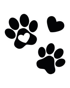 two black and white paw prints with hearts