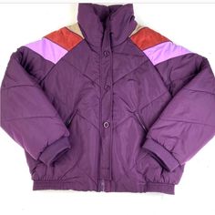 Free People Womens Size Large Purple Puffer Coat Jacket Retro Color Way Purple Retro Purple Windbreaker For Winter, Purple Nylon Winter Outerwear, Cozy Oversized Purple Outerwear, Purple Ski Jacket, Purple Button-up Outerwear With Pockets, Free People Jacket, Retro Color, Puffer Coat, Color Purple