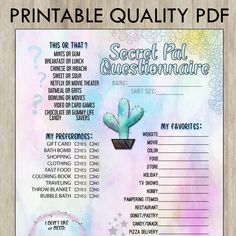 a printable poster with an image of a cactus in a pot and the words secret pal