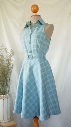 Shirt Dress 2023, Dress Picnic, Sundress Blue, Vintage Sundress, Blue Gingham Dress, Blue Sundress, Retro Style Dress, Blue Bridesmaid Dress, Picnic Dress