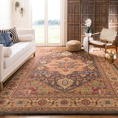 a living room filled with furniture and a large rug