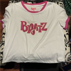 Cute Bratz X Hot Topic Rhinestones Baby Tee! Bratz Merch, Cute Bratz, Rhinestone Shirt Designs, Rhinestone Shirt, Rhinestone Shirts, Y2k Cute, Pink Y2k, Y2k Baby Tee, Halloween Inspo