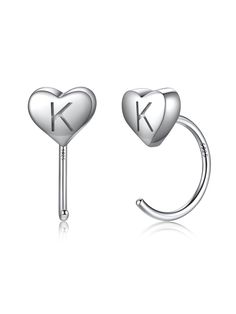 PRICES MAY VARY. Heart half hoop earrings, with personalized Initial A-Z letter, cute and lovely, minimalist style never out of fashion. Material: high quality 925 sterling silver made, hypoallergenic earrings, Nickel-Free and Lead-Free, S925 needle, safe for sensitive ears. Lightweight hoops huggie earrings , weight: 1.7g/pair, smooth edges comfort your ears skin. Stylish Initial Heart Hoops Earrings is a perfect love jewelry for everyday wear, match your outfit easily, also an idea ear accesso Hypoallergenic Heart-shaped Huggie Earrings In Sterling Silver, Valentine's Day Small Hoop Sterling Silver Earrings, Nickel-free Double Heart Sterling Silver Hoop Earrings, Silver Sterling Heart-shaped Hoop Earrings, Earrings Small Hoops, Valentine's Day Heart-shaped Sterling Silver Huggie Earrings, Half Hoop Earrings, Initial Earrings, Heart Hoop Earrings