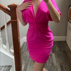 Hot Pink Semi Body-Con Dress From Forever 21! Never Worn And In Amazing Condition, This Is Very Comfortable And Stretchy, The Material Is Good To Move In And Soft. Flirty V-neck Bodycon Dress For Day Out, Forever 21 Pink Dresses For Night Out, Forever 21 Pink Mini Dress For Night Out, Forever 21 Pink Party Mini Dress, Chic Ruched Dress By Forever 21, Forever 21 Cocktail Mini Dress, Chic Ruched Dress From Forever 21, Forever 21 Pink Party Dress, Chic Cocktail Mini Dress By Forever 21