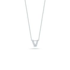 Roberto Coin Jewelry - Love Letter V Pendant With Diamonds | Manfredi Jewels Gold Initial Pendant, White Gold Pendant Necklace, Diamond Initial Necklace, White Gold Chains, Initial Pendant Necklace, Roberto Coin, Letter V, Tiny Treasures, Gold Initial