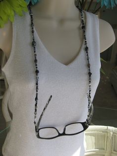 Black Eyeglass Chain Black Necklace Eyeglass by RalstonOriginals, $15.00 Adjustable Black Beaded Glass Necklaces, Adjustable Glass Beaded Necklace With Black Beads, Adjustable Black Beaded Glass Necklace, Handmade Silver Glass Beads, Black Beaded Glass Necklaces, Black Glass Beaded Necklaces With Round Beads, Black Glass Beaded Necklaces With Beaded Chain, Black Glass Beaded Necklace With Beaded Chain, Black Beaded Glass Necklace