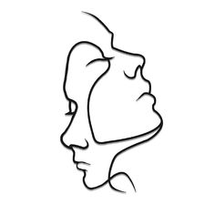 a black and white line drawing of a woman's face with her head tilted to the side