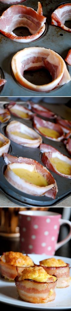 bacon and eggs are being cooked in the oven for breakfast or brunch sandwiches