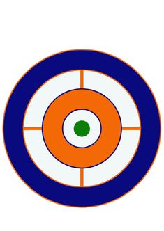 an orange, blue and white target with a green dot in the center on a white background