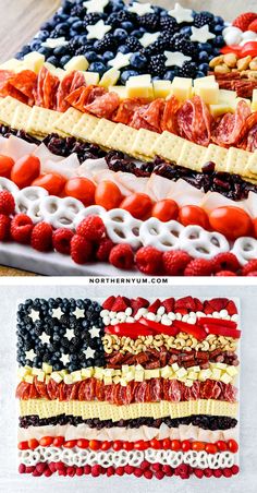 American Flag Charcuterie Board for July 4th and Memorial Day Usa Party Food, Flag Charcuterie Board, Red White And Blue Snacks, 4th Of July Appetizers, Blue Party Foods, Blue Treats, Blue Snacks, Flag Food