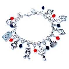 New. This Bracelet Makes A Perfect Gift Has 11 Card Player Themed Charms Include Luck, Heart, Ace Card, Clubs, Joker, Dealers, Hand Holding Cards, Queens Crown, Diamond, Flush, Spade, Small Heart In Between Each Are Tiny Red And Black Drop Charms All Charms Are Approx 1/2” To 1” In Size Stainless Steel Bracelet Has A Lobster Clasp Closure Measures Approx 8” Bracelet And Charms Are Silver Tone Alloy And Steel. Playing Cards Jewelry, Anime Themed Bracelets, Card Jewelry, Queen Of Hearts Jewelry, Pisces Bracelet, Amazonite Bead Bracelet, Green Stone Bracelet, Geometric Bangle, Colorful Bead Bracelets