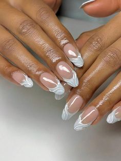 Free Returns ✓ Free Shipping✓. Upgrade Your Look With 24pcs Metallic Line Art Long Almond Press On Nails, Wave Print Full Cover Fake Nail Kit Nail Supplies- Press On False Nails at SHEIN. Unghie Nail Art, Manicure Tips, Almond Shape Nails, Vacation Nails, Beauty Nail, Nail Arts, Artificial Nails, Nail Accessories, Nail Trends