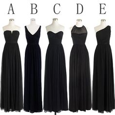 four dresses on mannequins with the words abcde written in large letters