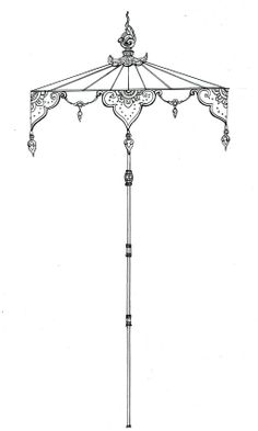 a drawing of an ornate metal structure with intricate designs on the top and bottom part