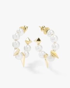 Life's a Ball Pearl Spike Hoops - Gold – Melinda Maria Jewelry Pearl Trend, Melinda Maria Jewelry, Melinda Maria, Ear Crawler, Ear Crawlers, Pearl Necklace Earrings, The Pearl, Bridal Hair Accessories, Gift Stickers