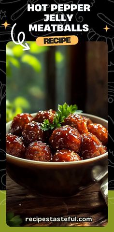 a bowl filled with meatballs on top of a wooden table