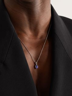 Known as the 'stone of magic', tanzanite is desirable thanks to its rarity and unique, vibrant hue. Viltier's 'Magnetic' pendant has been crafted in Paris from white gold and centred with the gemstone. Attach it to one of the label's chain necklaces. Fine Jewlery For Men, Silver Chain For Men Necklaces, Diamond Chains Necklace For Men, Elegant Mens Jewelry, Men Pendant Necklace Silver, Mens Jewelry Necklace Diamond, Mens Jewelry Italian, Gorgeous Men Necklaces, Mens Jewelry Formal