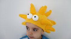 Crochet  Lisa Simpson costume with big eyes-crochet Lisa simpson wig-Halloween Costume Ideas-night c Lisa Simpson Costume, Simpson Costume, Simpsons Costumes, Baby Halloween Outfits, Fox Hat, Hat Fits, Crochet Fingerless Gloves, Lace Scarf, First Halloween