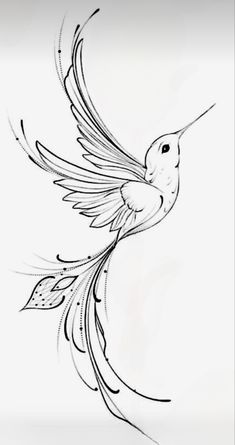 a drawing of a hummingbird flying in the air