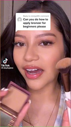 How to apply bronzer for beginners tutorial makeup video How To Bronze Your Face Natural, No Bronzer Makeup Look, Natural Makeup Oval Face, Simple Contour Natural Looks, Bronzer For Round Face, Bronzer Placement Round Face, How To Bronze Your Face, High Cheekbones Makeup