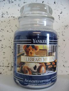 a jar of yankee blueberry muffin scented candle