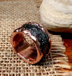 * Men's Copper Ring. Meteorite Shaving Inlay. * Molten Edges. * 3 mm Thickness. 14mm Wide. 12 and 19mm wide are available on the option. Custom Size. Leave your ring size on the option. Men Rings, Metalwork Jewelry, Unusual Rings, Copper Ring, Copper Rings, Dream Ring, Men's Rings, Ring Band, Copper Jewelry