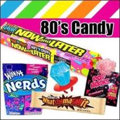 an advertisement for the 80s's candy bar, with different flavors and colors on it