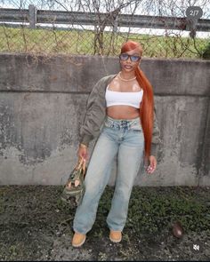 Semi Formal Baddie Outfits, Brown Strappy Heels Outfit, Orange Heel Outfit, Club Street Style Outfits, Classy Outfit Inspo Women, Jeans Two Piece Outfit, Outfits With Orange Hair, Comfy Club Outfits Night, Fur Hat Outfit Black Women