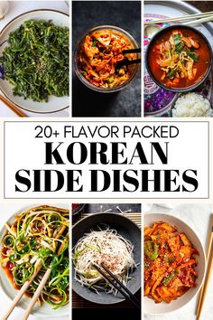 20 flavored korean side dishes with chopsticks