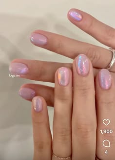 Iridescent Nails Short, Irridecent Design Nails Short, Iredesant Nails Pink, Iridescent Pink Nails, Pink Iridescent Nails, Nail Art Basic, Lilac Chrome Nails, Multicolored Nails, Nails Only