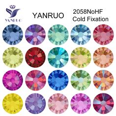 various colors of swarong crystals are shown in this graphic file, with the words yarru on it