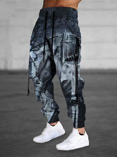 Plus Size Men's Funky Gothic Style Knight & Mechanical Pattern Print Joggers Oversized Sweatpants For Fall Winter, Men's Clothing - Temu Oversized Sweatpants, Mens Trendy Outfits, Printed Joggers, Elastic Waist Pants, Printed Drawstring, Jogger Sweatpants, Men's Sweatpants, Sport Pants, Mens Sweatpants