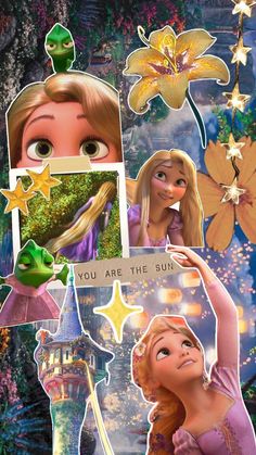 disney princesses collages with the words you are the sun and an image of rappo