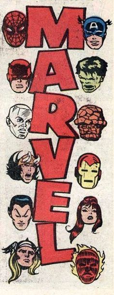 an old comic book cover with many different faces and words on the front, including captain america